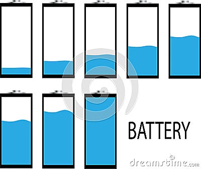 A set of signs battery with different charge levels in the form of a blue wave Vector Illustration